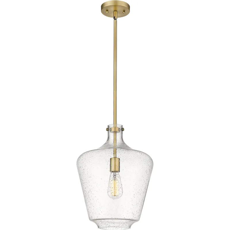 Lowell 1 Light 12 inch Brushed Brass Mini Pendant Ceiling Light in Seedy Glass