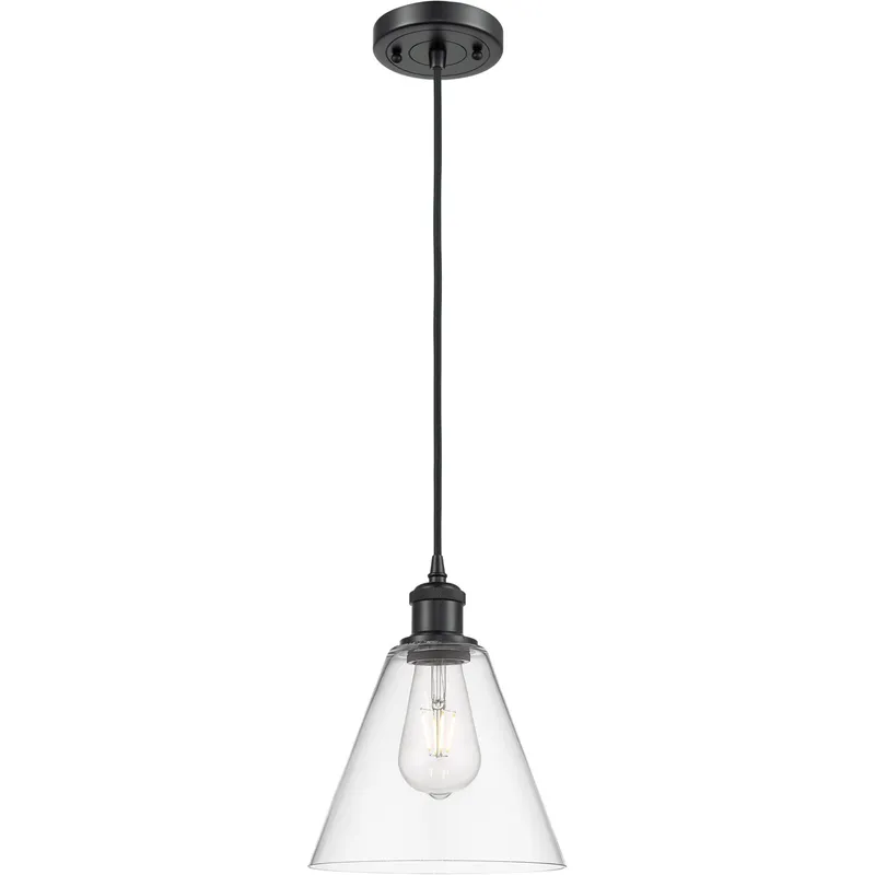 Ballston Cone 1 Light 8 inch Matte Black Mini Pendant Ceiling Light in Clear Glass