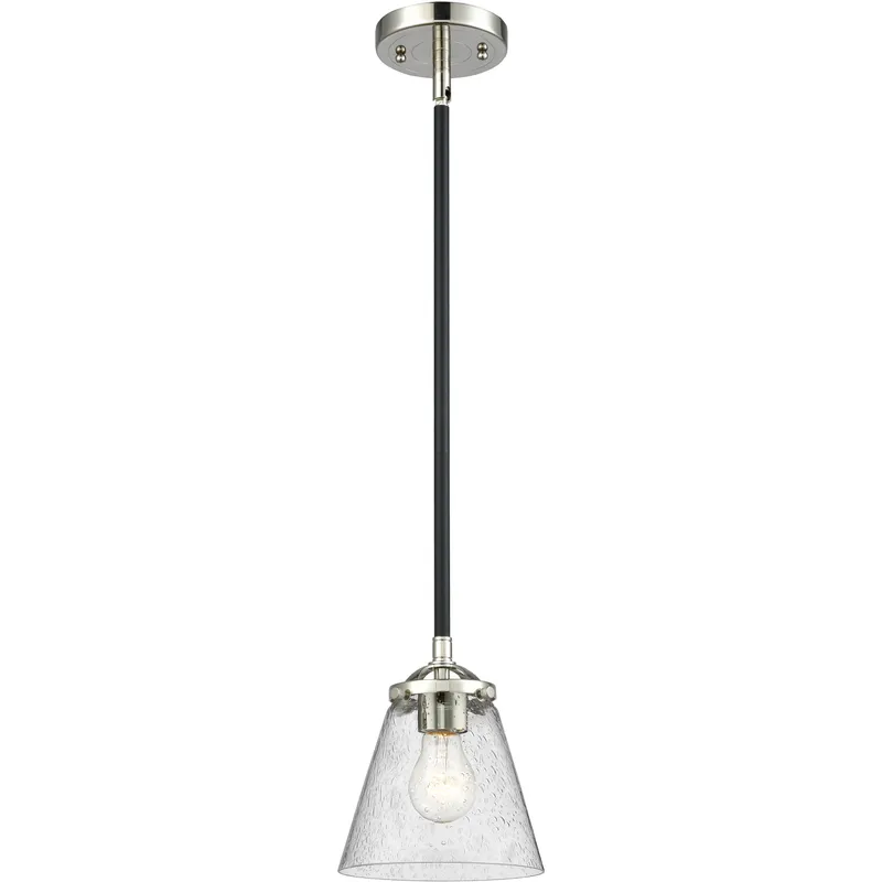 Nouveau Cone 1 Light 6.25 inch Black Polished Nickel Mini Pendant Ceiling Light in Incandescent, Seedy, Nouveau