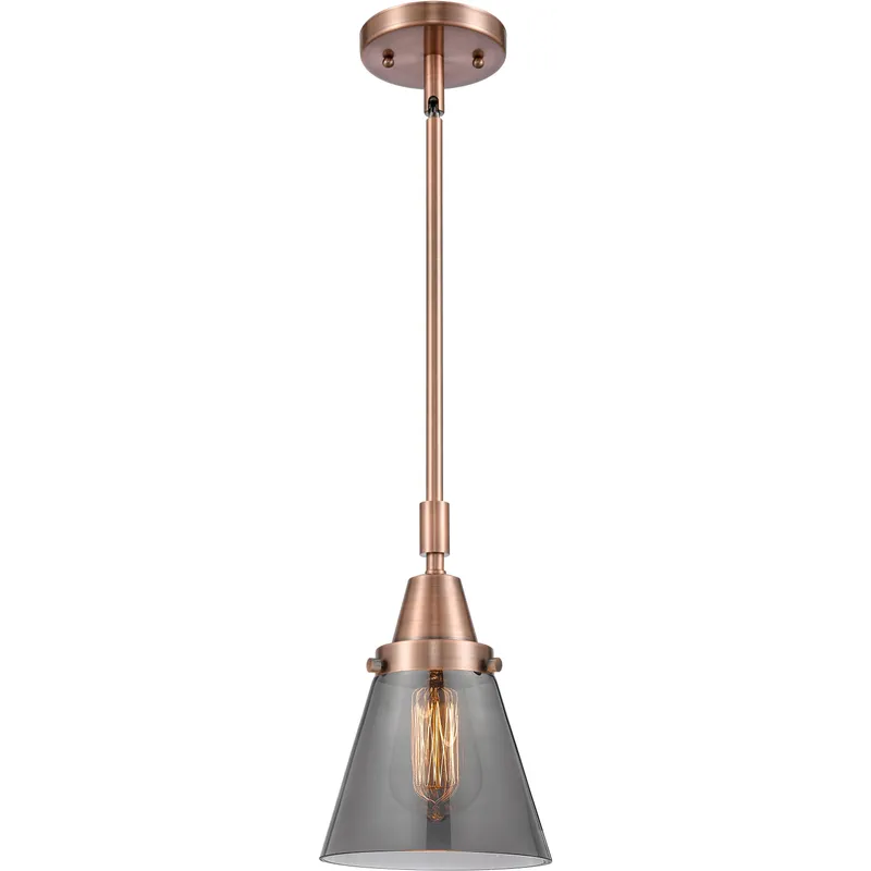 Franklin Restoration Small Cone LED 6 inch Antique Copper Mini Pendant Ceiling Light in Plated Smoke Glass