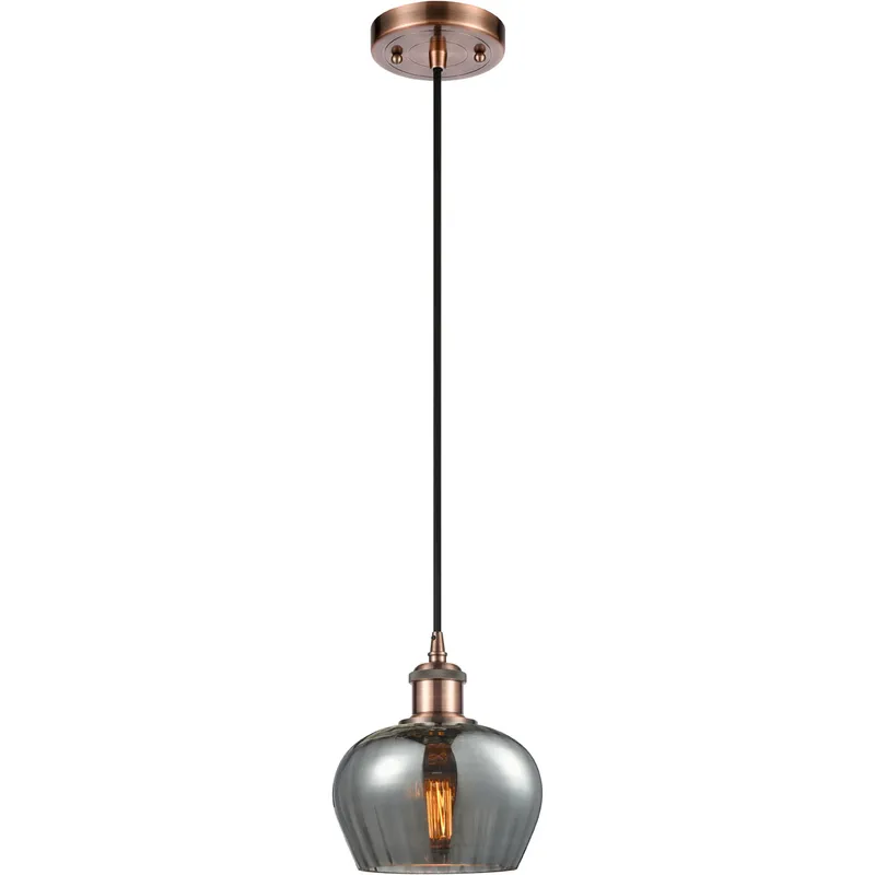 Ballston Fenton 1 Light 7 inch Antique Copper Mini Pendant Ceiling Light in Plated Smoke Glass, Ballston