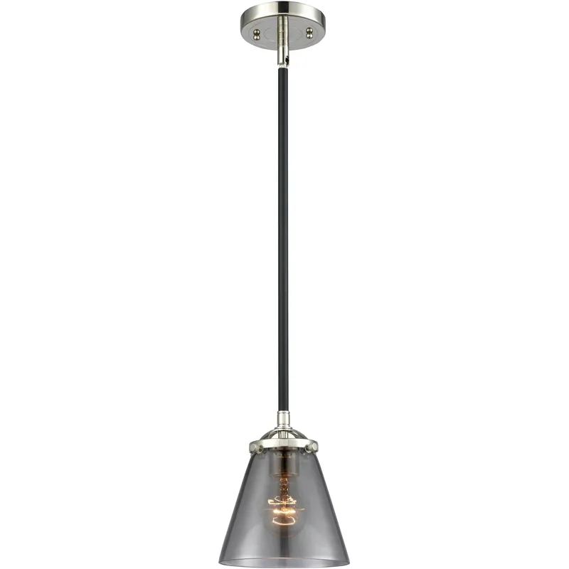 Nouveau Cone 1 Light 6.25 inch Black Polished Nickel Mini Pendant Ceiling Light in Bulb Not Included, Light Smoke Glass, Nouveau