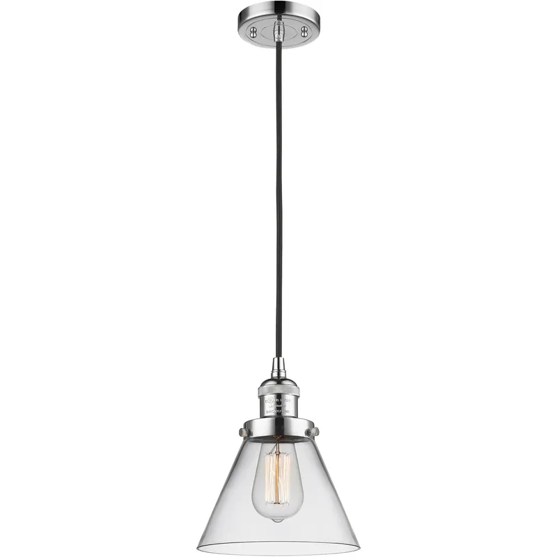 Franklin Restoration Cone LED 8 inch Polished Chrome Mini Pendant Ceiling Light in Clear, Franklin Restoration