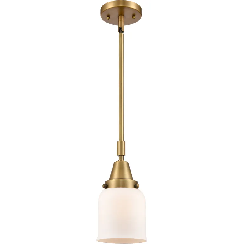 Franklin Restoration Small Bell LED 5 inch Brushed Brass Mini Pendant Ceiling Light in Matte White Glass