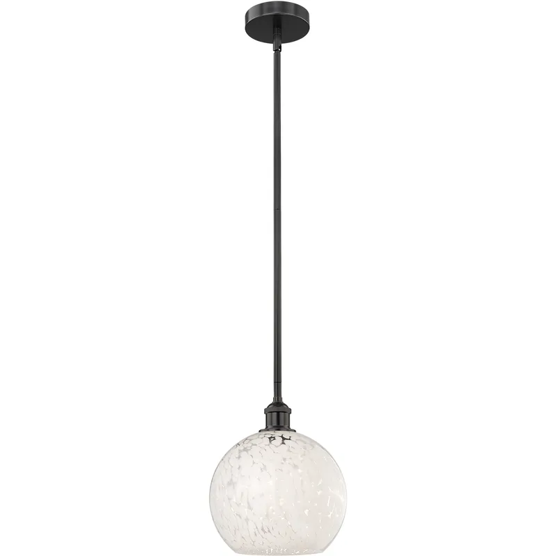 Edison White Mouchette 1 Light 10 inch Matte Black Stem Hung Mini Pendant Ceiling Light
