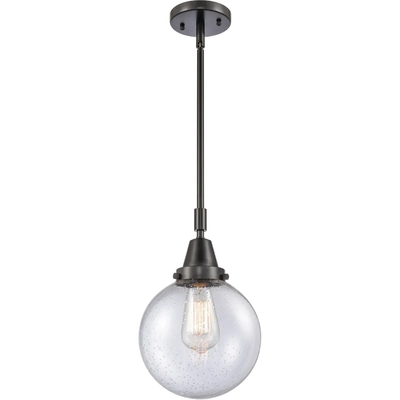 Franklin Restoration Beacon LED 8 inch Matte Black Mini Pendant Ceiling Light in Seedy Glass