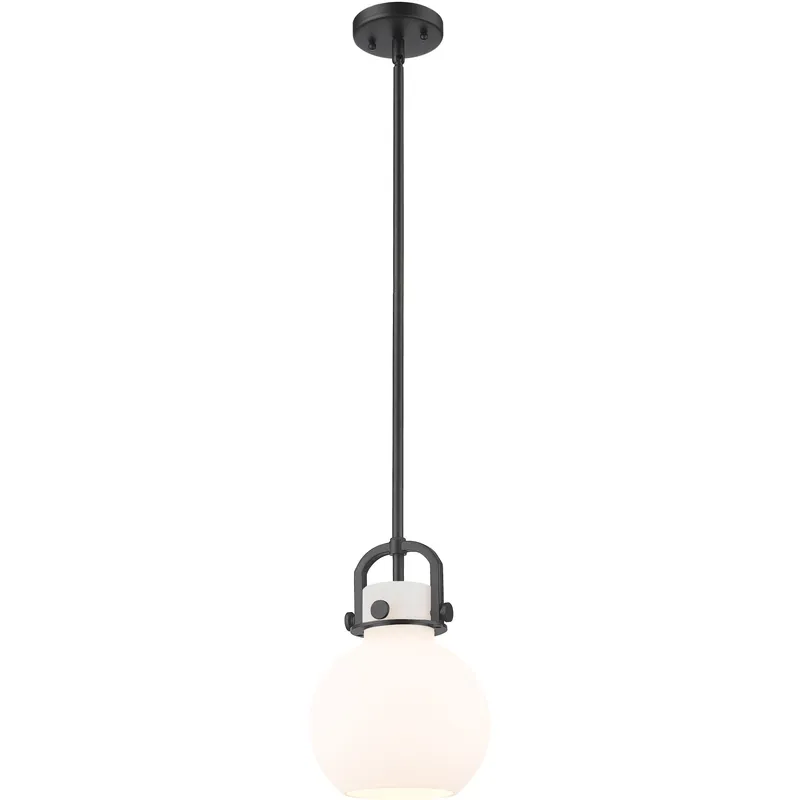 Newton Sphere 1 Light 8 inch Matte Black Mini Pendant Ceiling Light in Matte White Glass