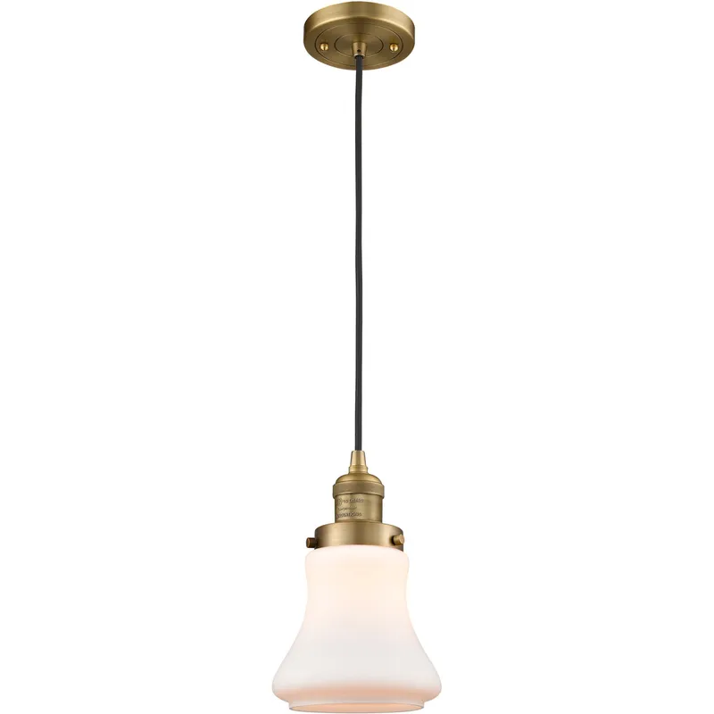Franklin Restoration Bellmont LED 6 inch Brushed Brass Mini Pendant Ceiling Light in Matte White Glass, Franklin Restoration
