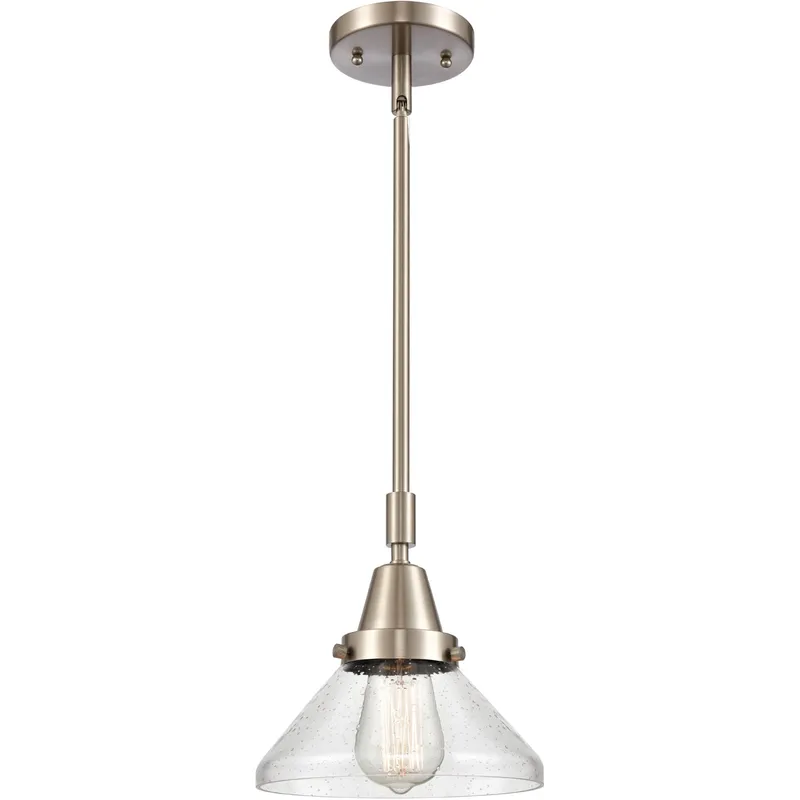 Franklin Restoration Caden LED 8 inch Brushed Satin Nickel Mini Pendant Ceiling Light in Seedy Glass