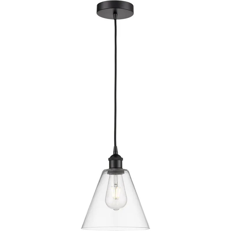 Edison Cone LED 8 inch Matte Black Mini Pendant Ceiling Light in Clear Glass