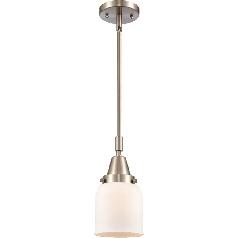 Franklin Restoration Small Bell LED 5 inch Brushed Satin Nickel Mini Pendant Ceiling Light in Matte White Glass