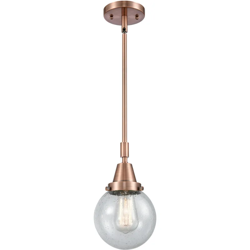 Beacon 1 Light 6 inch Antique Copper Mini Pendant Ceiling Light in Seedy Glass