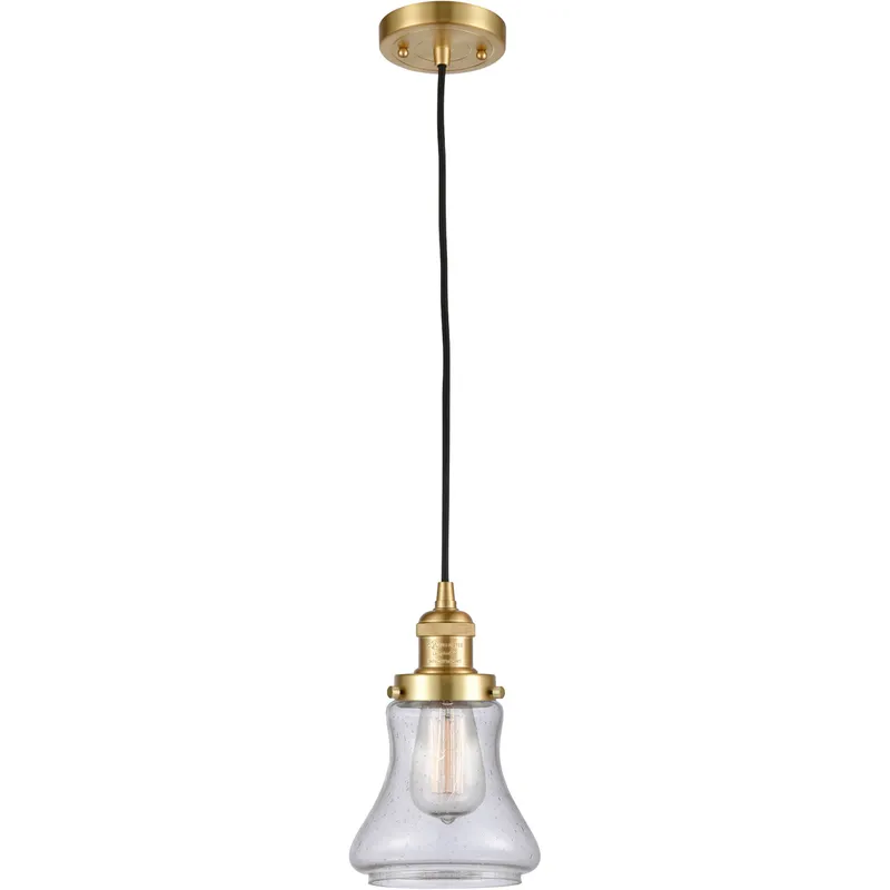 Franklin Restoration Bellmont LED 6 inch Satin Gold Mini Pendant Ceiling Light in Seedy Glass, Franklin Restoration