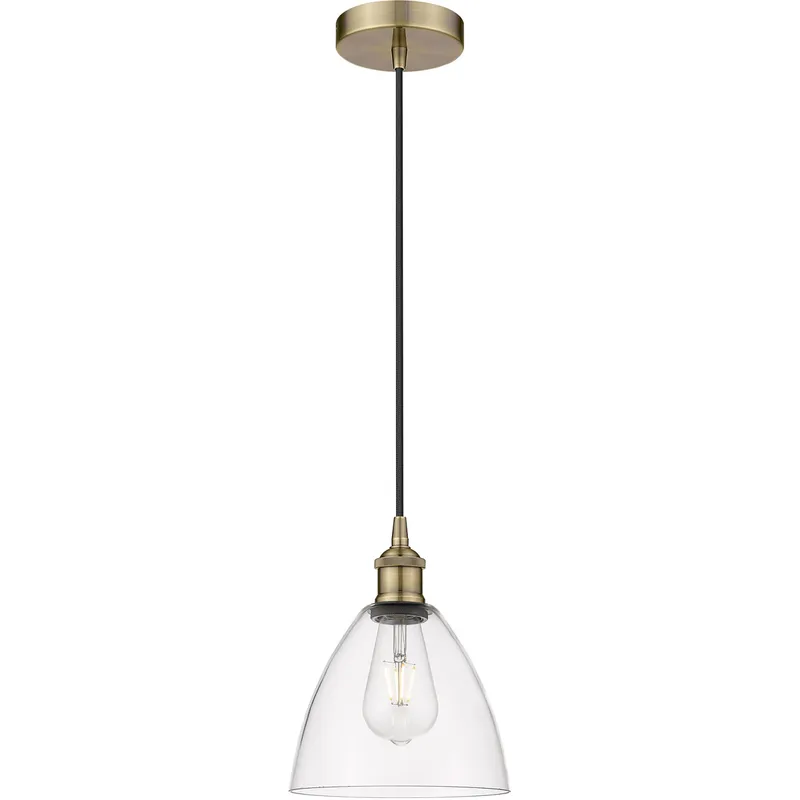 Edison Dome LED 7.5 inch Antique Brass Mini Pendant Ceiling Light in Clear Glass