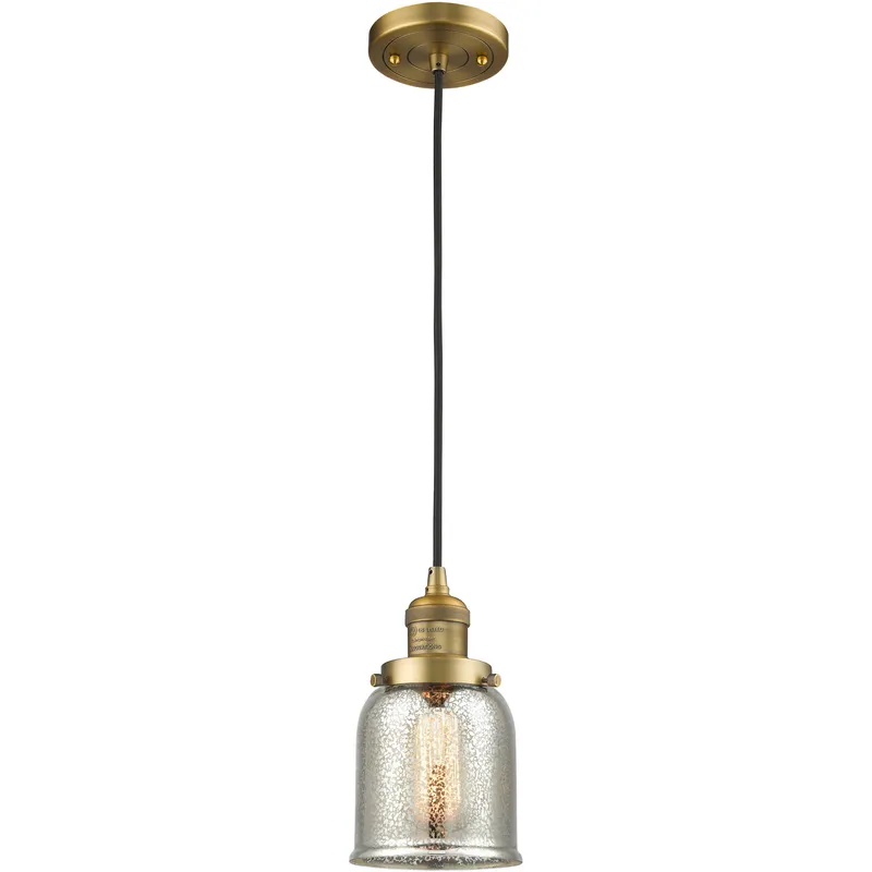 Franklin Restoration Bell 1 Light 5 inch Brushed Brass Mini Pendant Ceiling Light in Incandescent, Silver Plated Mercury, Franklin Restoration