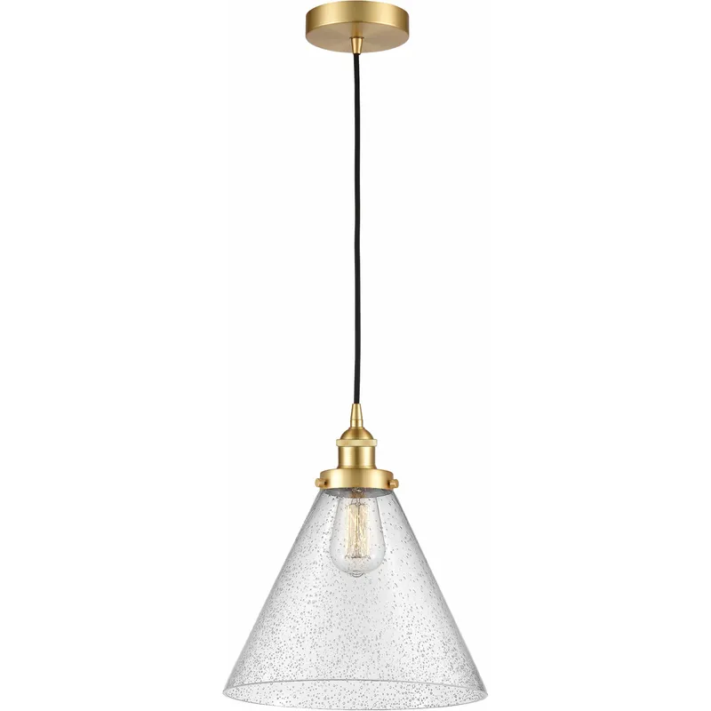 Edison Cone 1 Light 12 inch Satin Gold Mini Pendant Ceiling Light