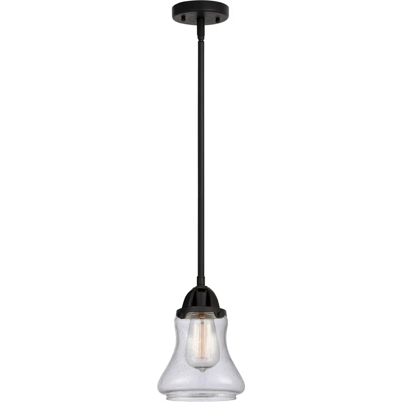 Nouveau 2 Bellmont 1 Light 6 inch Matte Black Mini Pendant Ceiling Light in Seedy Glass