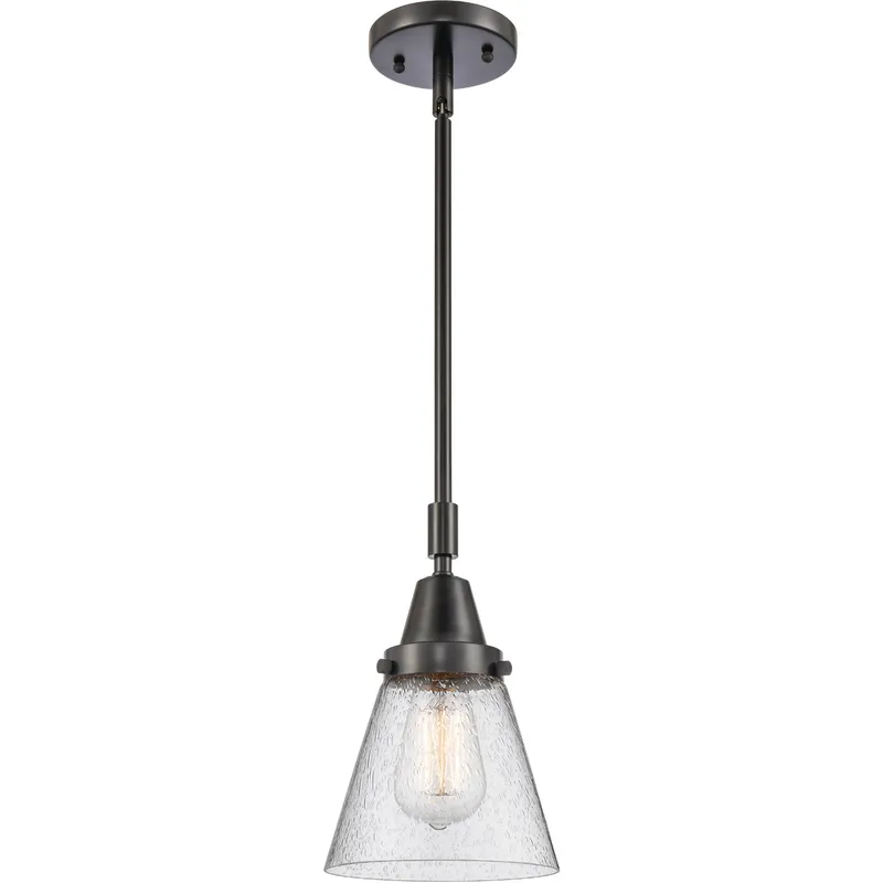Franklin Restoration Small Cone LED 6 inch Matte Black Mini Pendant Ceiling Light in Seedy Glass