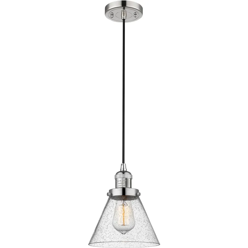 Franklin Restoration Cone LED 8 inch Polished Nickel Mini Pendant Ceiling Light in Seedy, Franklin Restoration