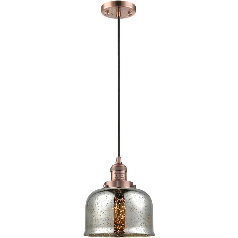 Franklin Restoration Bell 1 Light 8 inch Antique Copper Mini Pendant Ceiling Light in Incandescent, Silver Plated Mercury, Franklin Restoration