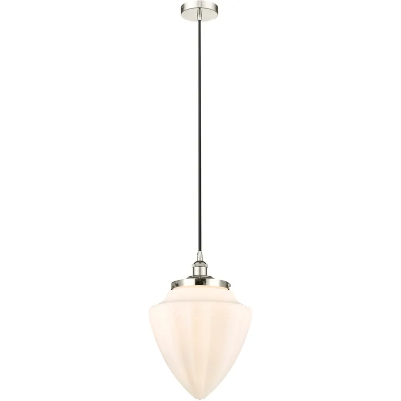 Bullet 1 Light 12 inch Polished Nickel Mini Pendant Ceiling Light in Matte White Glass