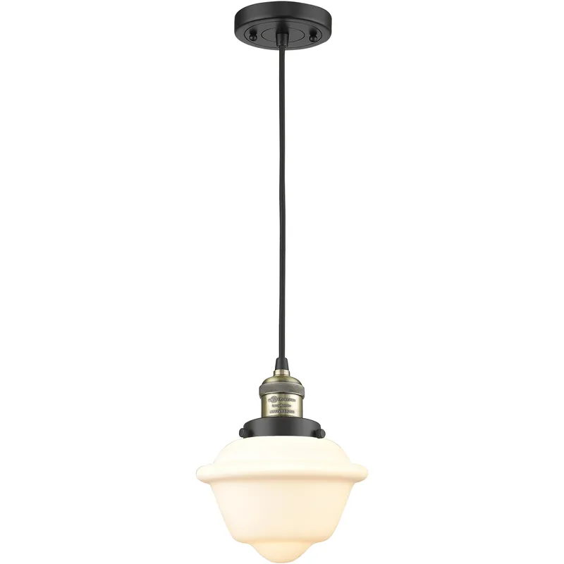 Franklin Restoration Oxford 1 Light 7.5 inch Black Antique Brass Mini Pendant Ceiling Light in Incandescent, Matte White, Franklin Restoration