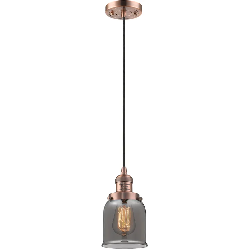Franklin Restoration Bell 1 Light 5 inch Antique Copper Mini Pendant Ceiling Light in Bulb Not Included, Light Smoke Glass, Franklin Restoration