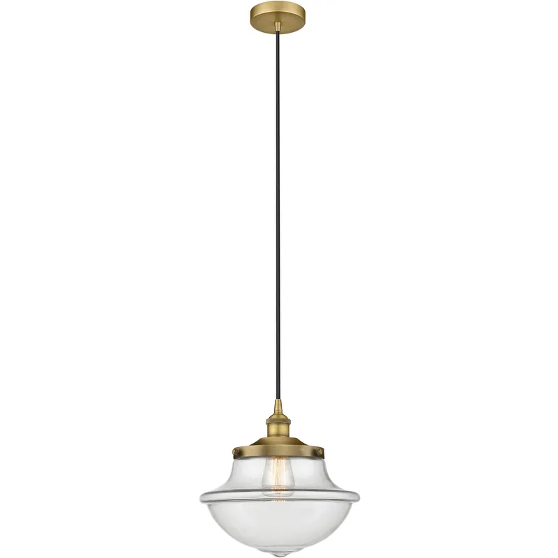 Oxford 1 Light 11.75 inch Brushed Brass Mini Pendant Ceiling Light in Clear Glass