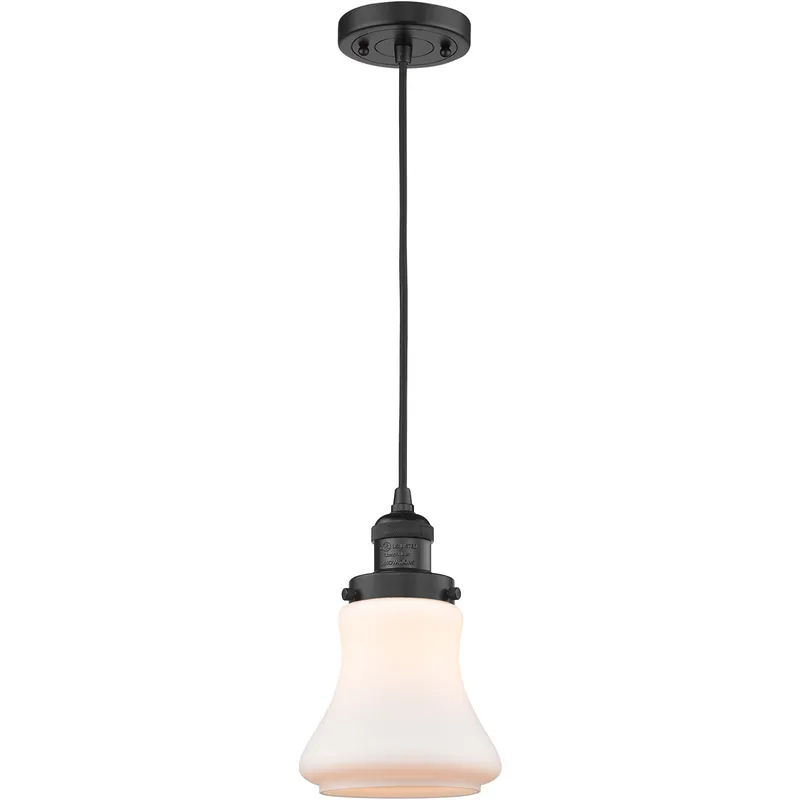 Franklin Restoration Bellmont LED 6 inch Matte Black Mini Pendant Ceiling Light in Matte White Glass, Franklin Restoration
