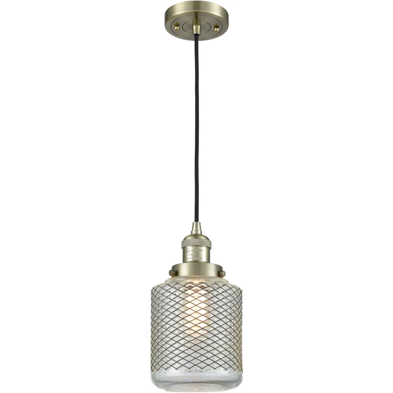 Franklin Restoration Stanton LED 6 inch Antique Brass Mini Pendant Ceiling Light in Clear Wire Mesh Glass, Franklin Restoration