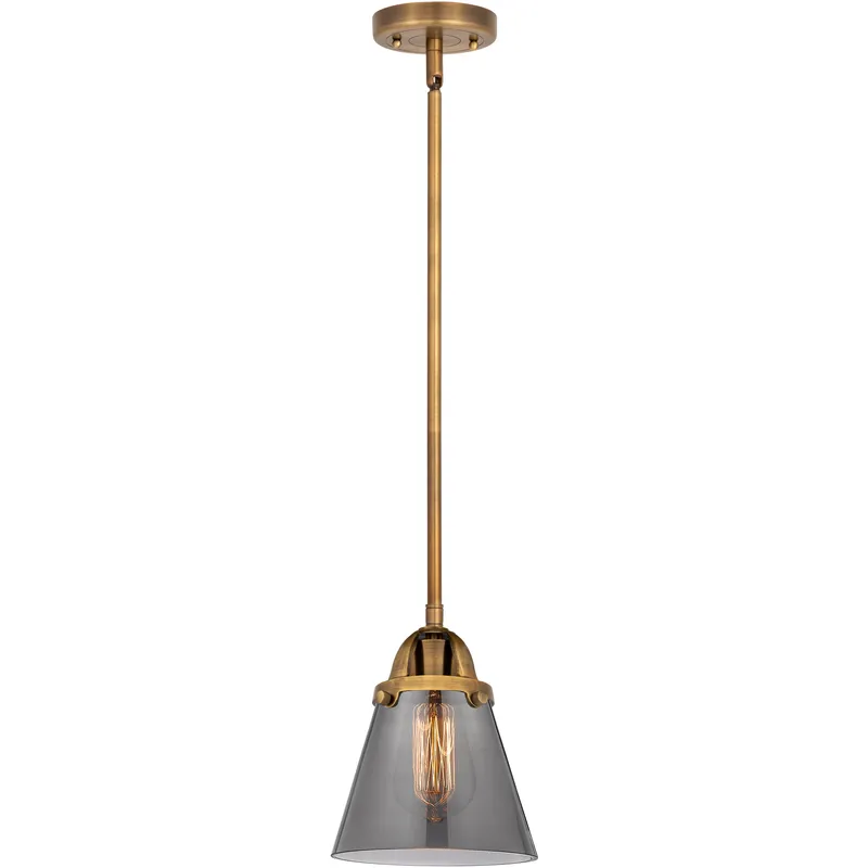 Nouveau 2 Cone LED 6.25 inch Brushed Brass Mini Pendant Ceiling Light in Light Smoke Glass