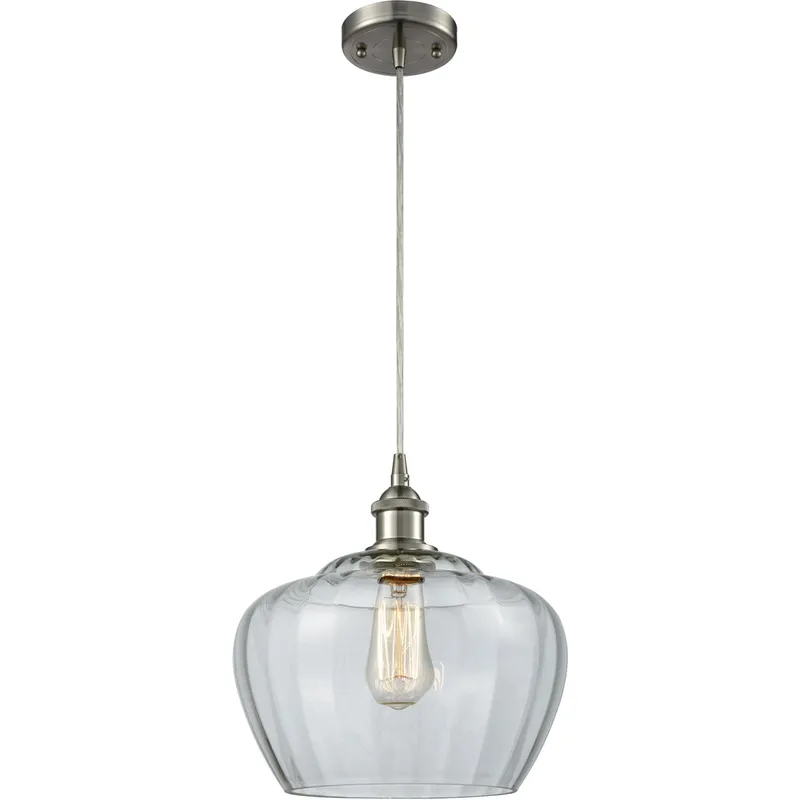 Ballston Large Fenton 1 Light 11 inch Brushed Satin Nickel Mini Pendant Ceiling Light in Clear Glass, Ballston