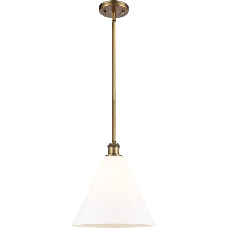Ballston Cone 1 Light 12 inch Brushed Brass Mini Pendant Ceiling Light in Matte White Glass