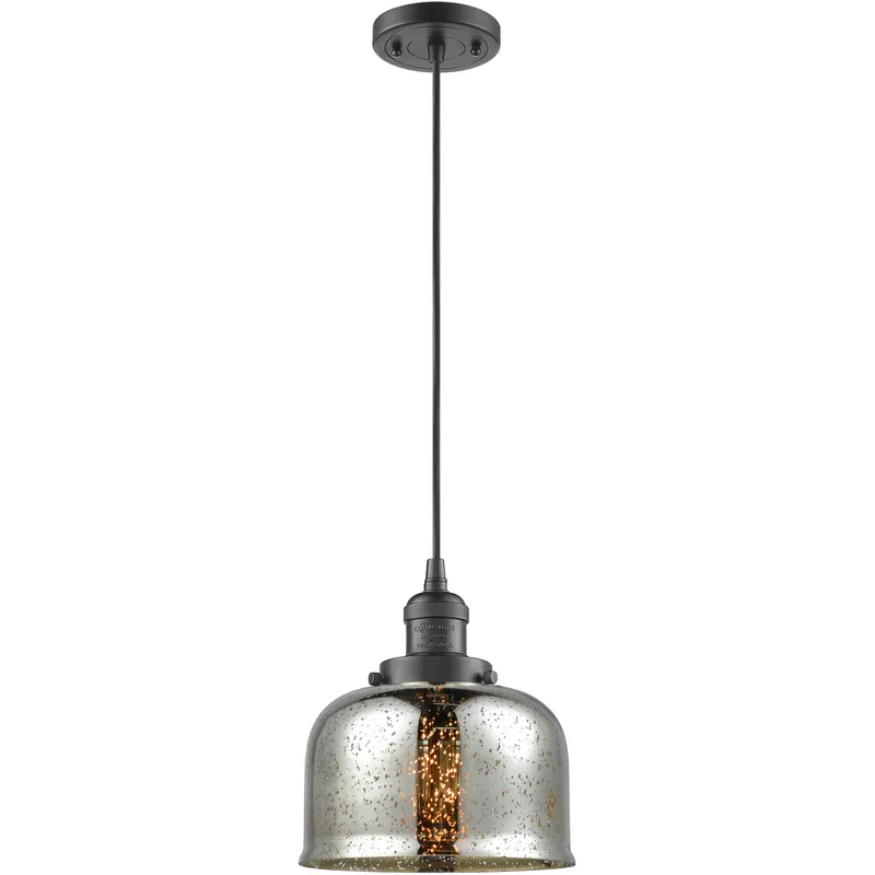 Franklin Restoration Bell LED 8 inch Oil Rubbed Bronze Mini Pendant Ceiling Light in Silver Plated Mercury, Franklin Restoration