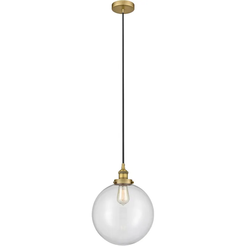 Edison Beacon LED 12 inch Brushed Brass Mini Pendant Ceiling Light in Clear Glass