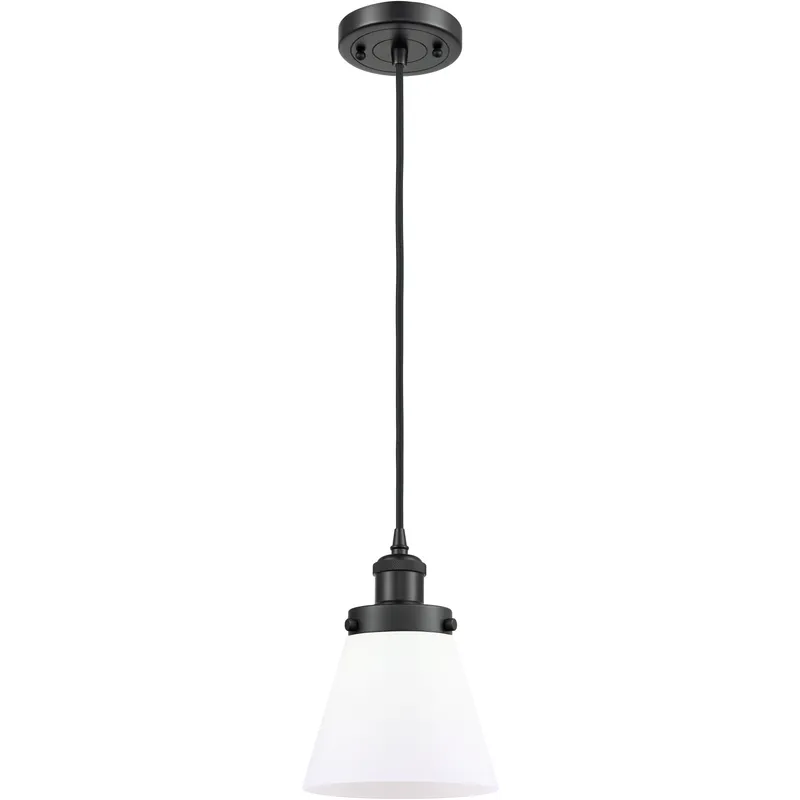 Ballston Small Cone LED 6 inch Matte Black Mini Pendant Ceiling Light in Matte White Glass, Black Textured, Ballston