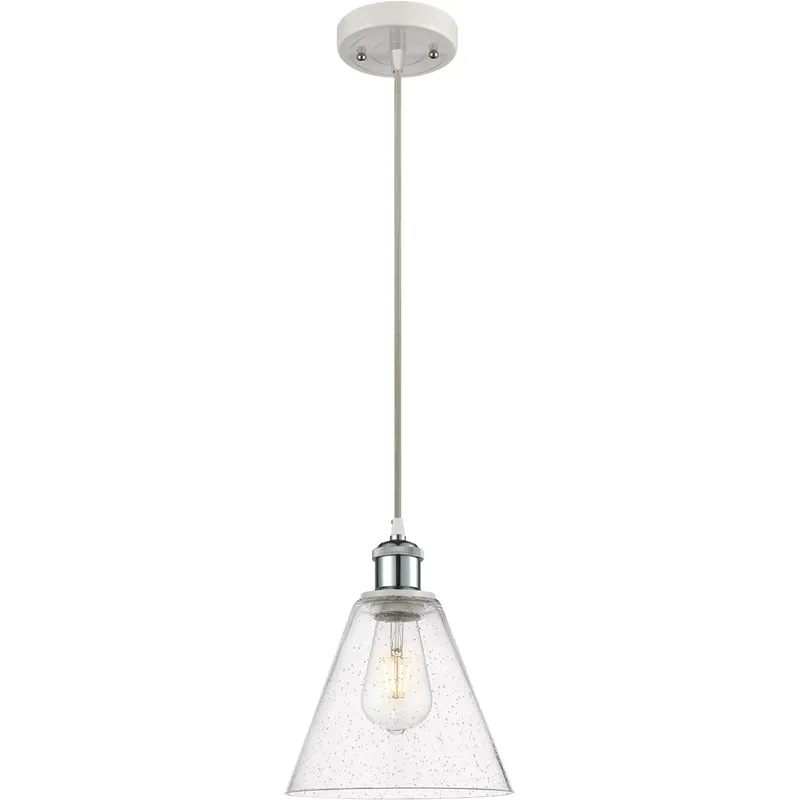 Ballston Cone 1 Light 8 inch White and Polished Chrome Mini Pendant Ceiling Light in Seedy Glass