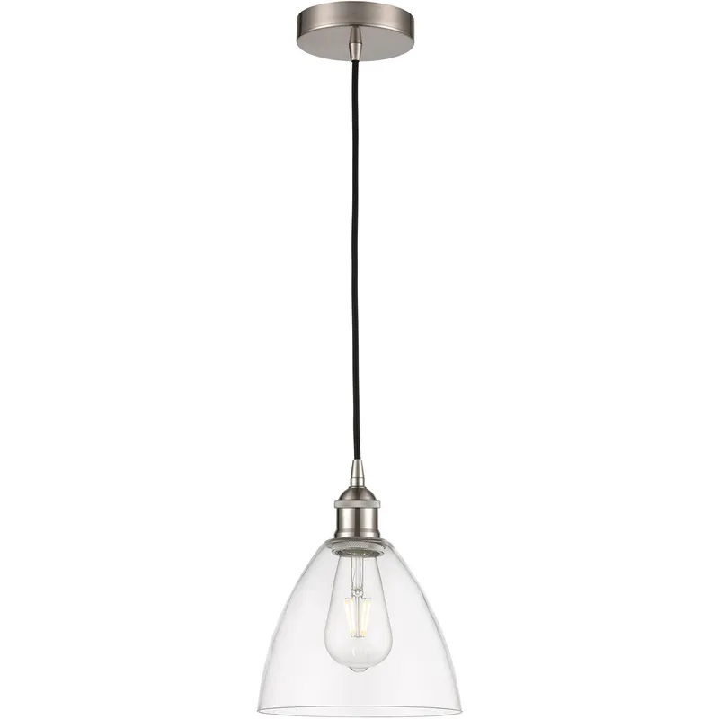 Edison Dome LED 7.5 inch Brushed Satin Nickel Mini Pendant Ceiling Light in Clear Glass