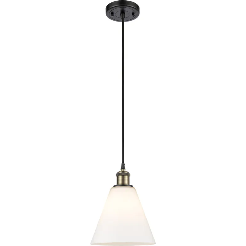 Ballston Cone 1 Light 8 inch Black Antique Brass Mini Pendant Ceiling Light in Matte White Glass, Black Textured
