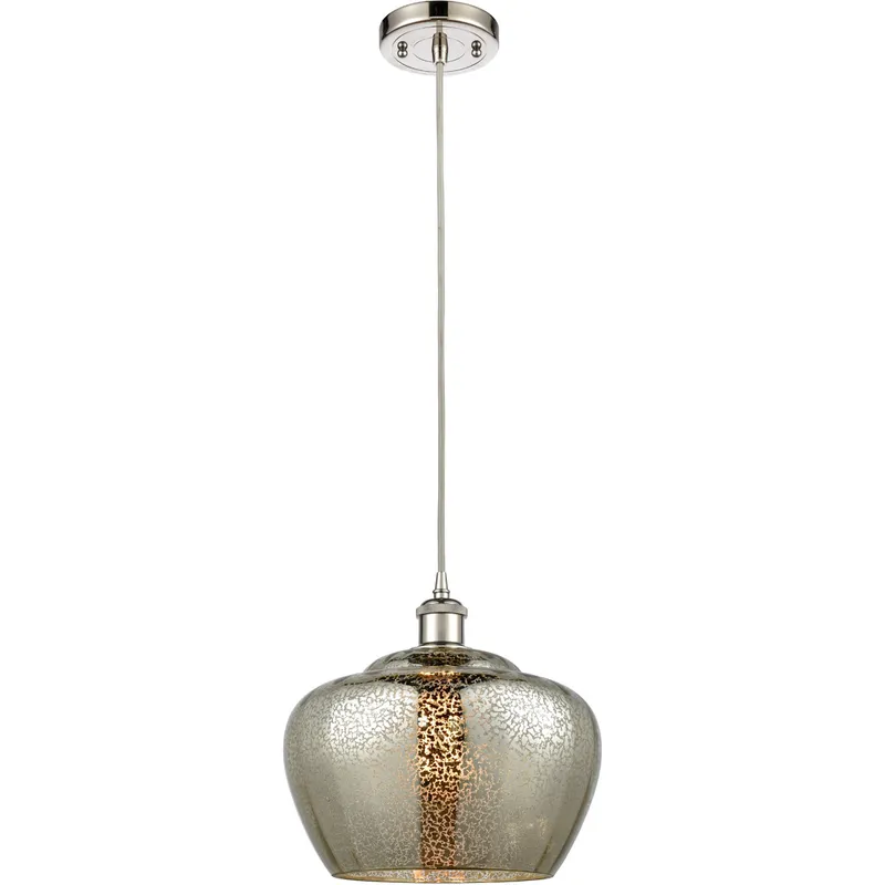 Ballston Large Fenton 1 Light 11 inch Polished Nickel Mini Pendant Ceiling Light in Mercury Glass, Ballston