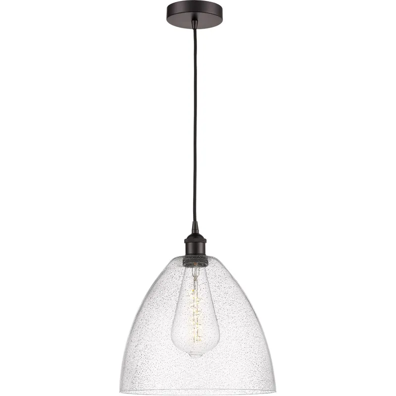 Edison Dome LED 12 inch Oil Rubbed Bronze Mini Pendant Ceiling Light in Seedy Glass