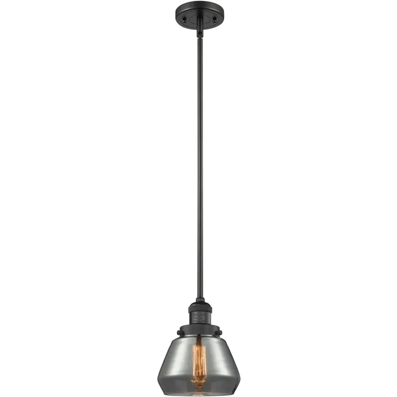 Franklin Restoration Fulton LED 7 inch Matte Black Mini Pendant Ceiling Light in Light Smoke Glass, Franklin Restoration