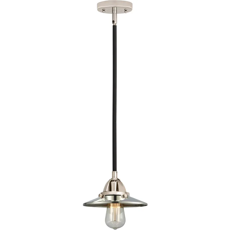 Nouveau 2 Railroad 1 Light 8 inch Black Polished Nickel Mini Pendant Ceiling Light in Incandescent
