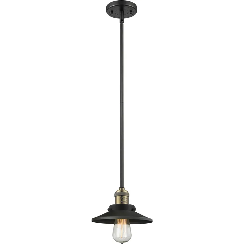 Franklin Restoration Railroad 1 Light 8 inch Black Antique Brass Mini Pendant Ceiling Light in Incandescent, Matte Black, Franklin Restoration