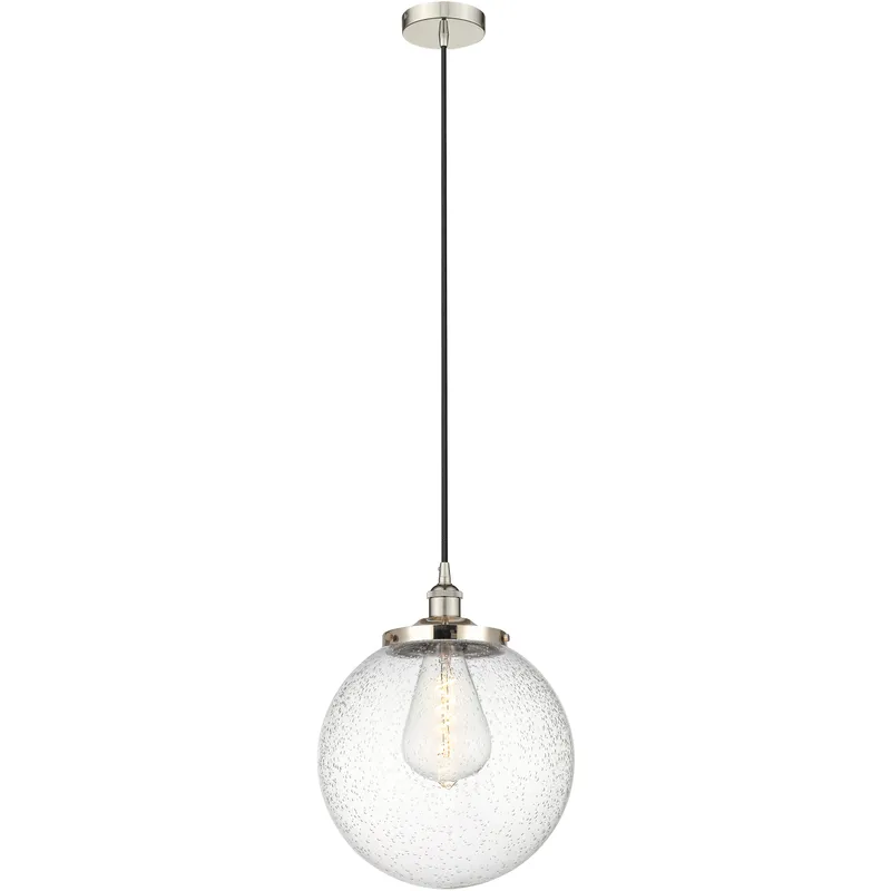 Beacon 1 Light 13.75 inch Polished Nickel Mini Pendant Ceiling Light in Seedy Glass
