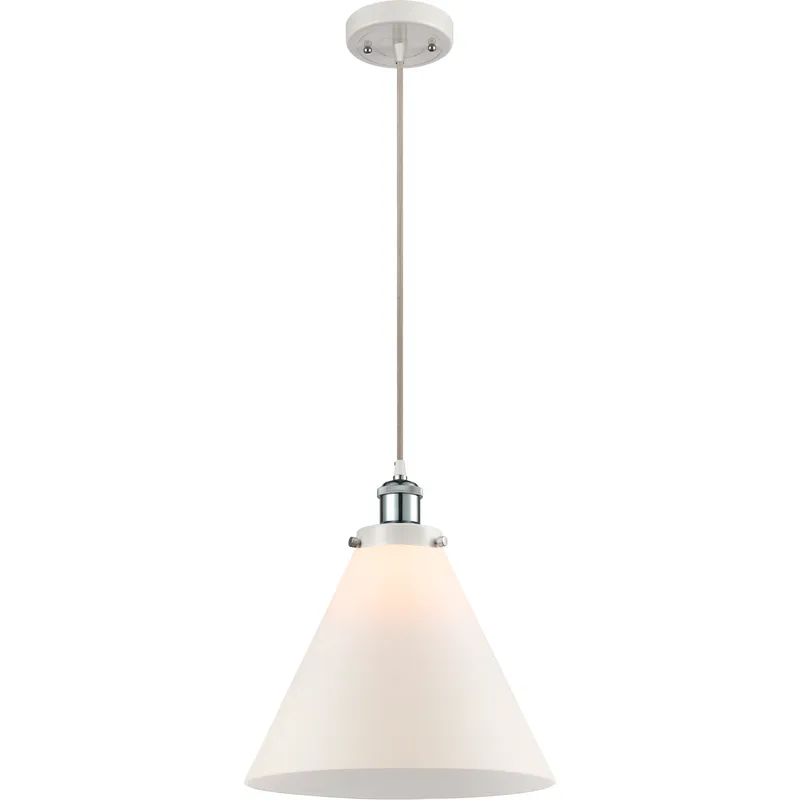 Ballston X-Large Cone LED 8 inch White and Polished Chrome Mini Pendant Ceiling Light in Matte White Glass
