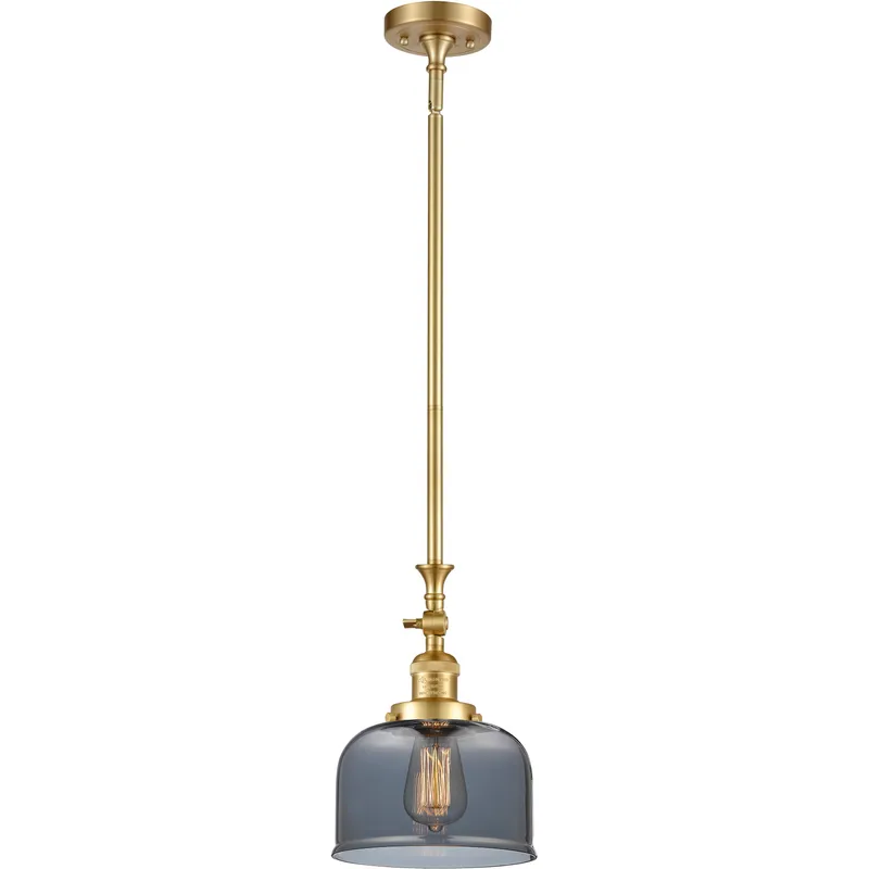 Franklin Restoration Bell LED 8 inch Satin Gold Mini Pendant Ceiling Light in Light Smoke Glass, Franklin Restoration