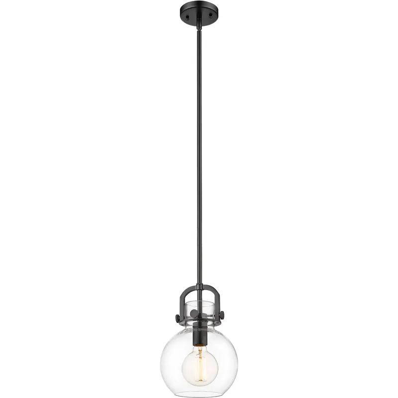 Newton Sphere 1 Light 8 inch Matte Black Mini Pendant Ceiling Light in Clear Glass