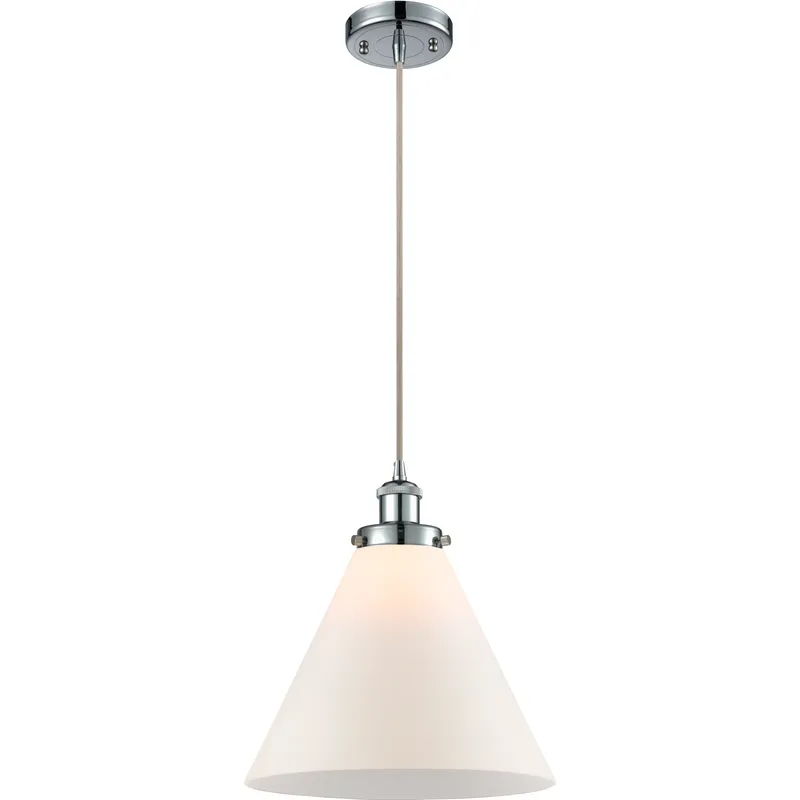 Ballston X-Large Cone LED 8 inch Polished Chrome Mini Pendant Ceiling Light in Matte White Glass, Black Textured