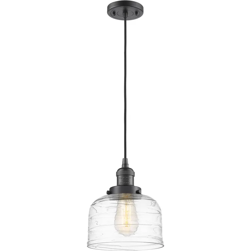 Franklin Restoration Bell 1 Light 8 inch Oil Rubbed Bronze Mini Pendant Ceiling Light in Incandescent, Clear Deco Swirl